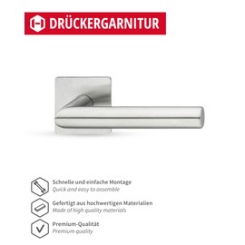 Gedotec Door Handle Set Stainless Steel | 1 Door Fitting Interior + Exterior Including Mounting Material | LDH 3171 | Door Handle Stainless Steel Matt Brushed | Door Set for All Room Doors | Deadlock