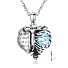 PELOVNY Urn Necklaces for Ashes 925 Sterling Silver Heart Skeleton Birthstone Necklace Cremation Jewelry Memorial Gifts for Women Men Mom - March