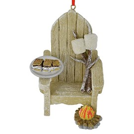 Adirondack Chair S’Mores Christmas Ornament – 3D Campfire Holiday Tree Decoration with Marshmallows, Graham Crackers & Firepit – Outdoor Cabin Ornament for Camping Lovers (Tan)