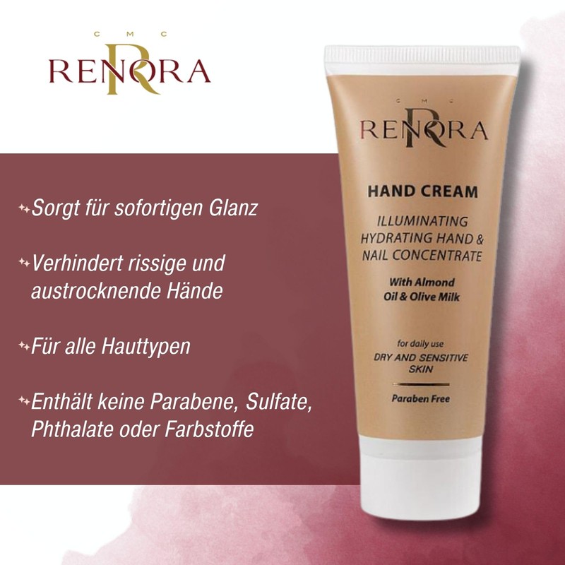 Renora I Hand Cream, Brightening, Moisturising Hand and Nail Concentrate,