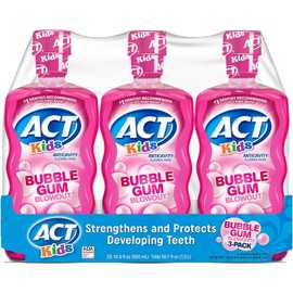 ACT Kids Anticavity Fluoride Rinse, Bubblegum Blowout, 16.9 oz (Pack of 3)