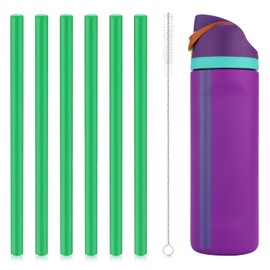 6pcs Replacement Straws for Owala FreeSip 24oz 32oz, Reusable Plastic Straws with Cleaning Brush for Owala Insulated Water Bottle 24 oz 32 oz and Flip 25 oz, Tumbler Accessories (Green)
