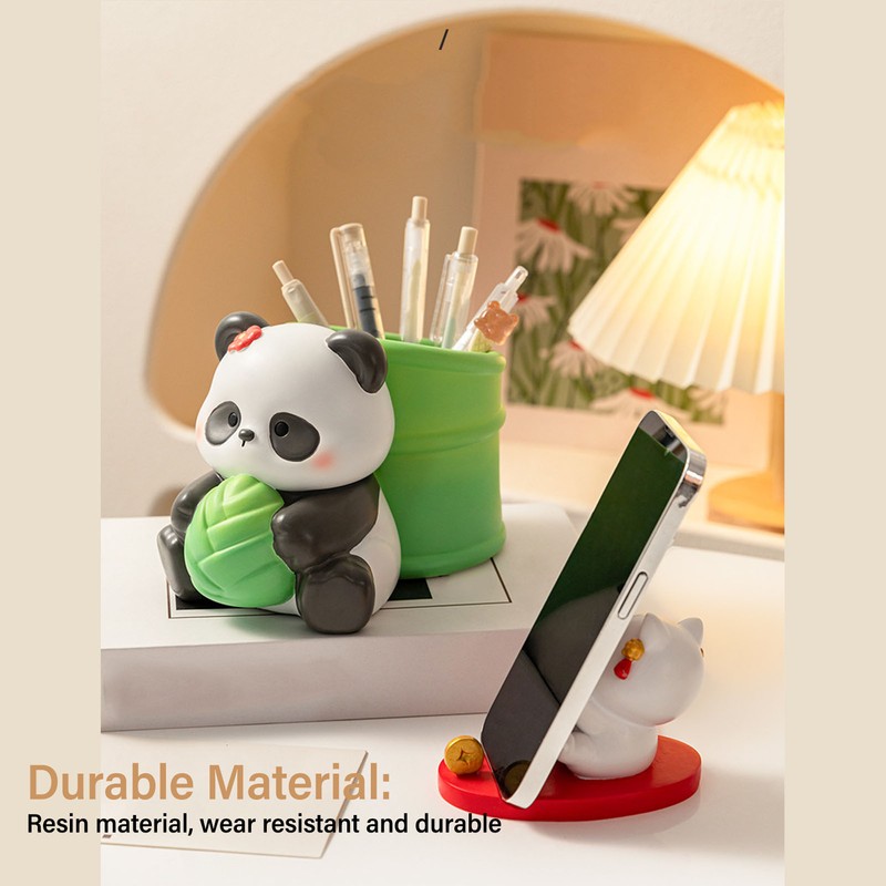 Panda Bamboo Pen Holder Cute Shape Large Capacity Resin Multipurpose