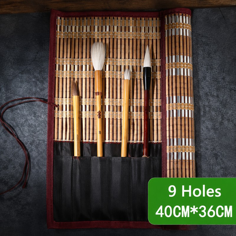 Bamboo Roll Up Brush Holder, 7/8/9 Slot Calligraphy Pen Case,