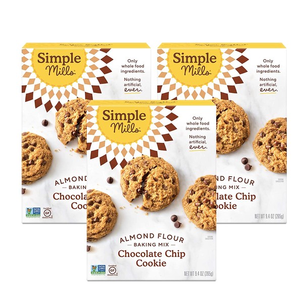 Simple Mills Almond Flour Baking Mix, Gluten Free Chocolate Chip Cookie Dough Mix, Made with whole foods, 3 Count (Packaging May Vary)