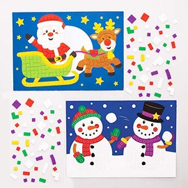 Baker Ross AT321 Christmas Mosaic Picture Kits, Festive Arts and Crafts (Pack of 4), Assorted