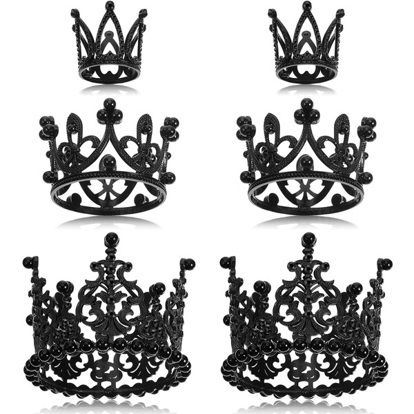 Moxweyeni 6 decoraciones de corona para tartas con perlas artificiales de diamantes de imitación para decoración de cumpleaños, boda, fiesta de baby shower (negro)
