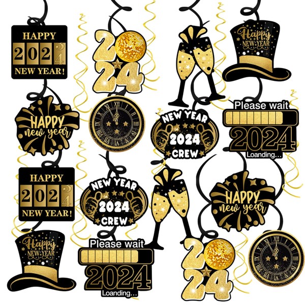 2024 Happy New Year Hanging Swirl Party Decorations, Ornements de Banderoles en Spirale, Fournitures de Fête du Nouvel An pour Plafond Mur Fenêtre