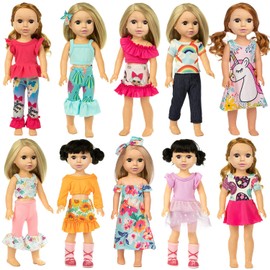 Ecore Fun 10 Sets 14.5 Inch Doll Clothes Outfits Dresses Pajamas Hair Clips for 15 Inch Girl Dolls
