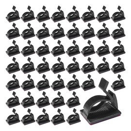 DUSCOKE 50PCS Adhesive Cable Management Clips, Adjustable Hanging Cord Hooks Organizer, Sticky Wire Holder Clamp for Wall Car Dash Desk Home Office
