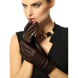 Warmen Women's Touchscreen Texting Driving Winter Warm Nappa Leather Gloves - 7.5 (US Standard size) - Dark Brown (Touchscreen Function/Cashmere Lining)