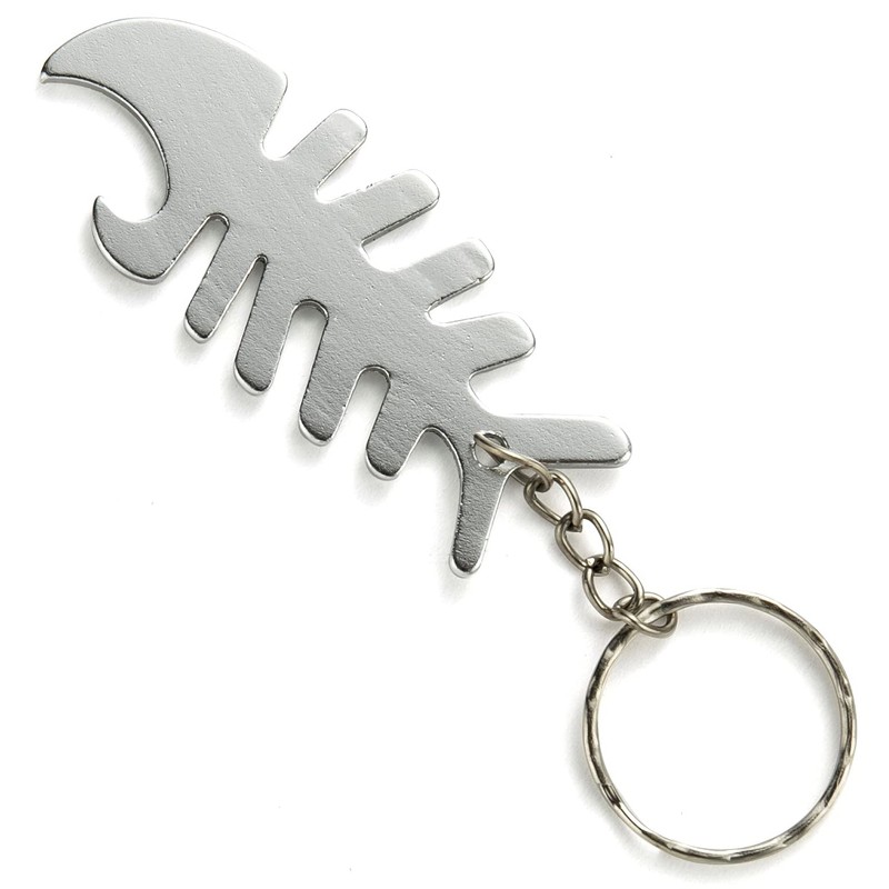 Komonee Fish Bone Silver Bottle Opener Key Chain Metal Dead