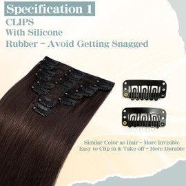 S-noilite Clip-In Real Hair Extensions, Dark Brown, Remy Human Hair, 70 g, 50 cm, Thin Wefts, 8 Wefts, #2