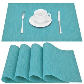 GIVERARE Placemats Set of 4, Heat-Resistant Woven Vinyl Placemat, Non-Slip Washable PVC Table Mat, Easy to Clean Premium Plastic Table Mats for Dining Table, Kitchen Table (Turquoise)