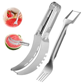 SSKHE 2Pcs Stainless Steel Fruit Slicer, 2 in 1 Double Head Fruit Fork, Watermelon Slicer Cutting Tool, Dragon Fruit Papaya Watermelon Cutting Fork