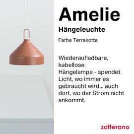 Zafferano, Amelie Sospensione Lampe, Wiederaufladbare und Kabellose Tischlampe mit Touch Control, Geeignet für den Innen- und Außenbereich, Dimmer, 2200-3000 K, Höhe 34 cm, Farbe Terrakotta
