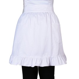 Love Potato 100% Cotton 2 Pockets Waist Apron Kitchen Cooking Restaurant Bistro Half Aprons for Girl Woman, White