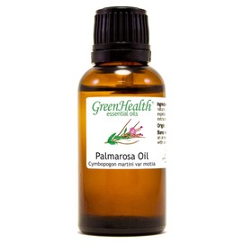 Palmarosa Essential Oil – 1 fl oz (30 ml) Amber Glass Bottle w/Euro Dropper – 100% Pure Essential Oil – GreenHealth