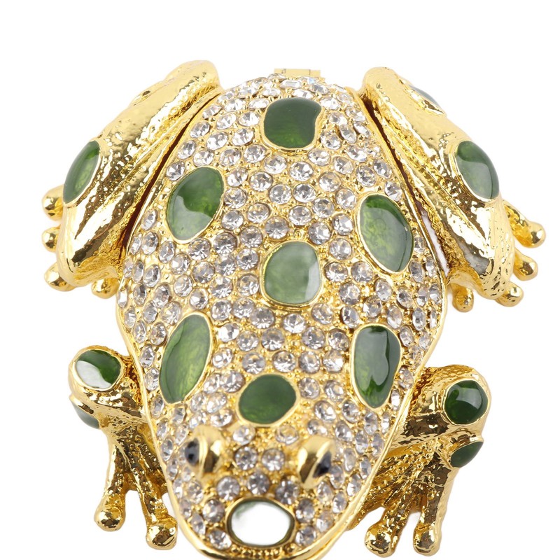 Rhinestone Frog Jewelry Box Painted Electroplated Frog Figurine Jewelry Boxes