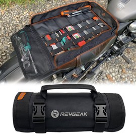 Tool Roll Organizer with Stand-up Baffle,1680D PVC Motorcycle Tool Roll Bag, Heavy duty Wrench Roll with Mesh Zipper Pocket,Roll Up Tool Bag for Motorcycle, Car, Pickup, ATV/UTV, Bicycle or Hobbyist