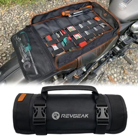 Tool Roll Organizer with Stand-up Baffle,1680D PVC Motorcycle Tool Roll Bag, Heavy duty Wrench Roll with Mesh Zipper Pocket,Roll Up Tool Bag for Motorcycle, Car, Pickup, ATV/UTV, Bicycle or Hobbyist