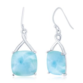 Beaux Bijoux Sterling Silver Larimar Blue Earrings for Women - Natural Larimar Jewelry For Women - Beautiful Blue Larimar Stones - Hypoallergenic Drop Square Shape Larimar Earrings for Women