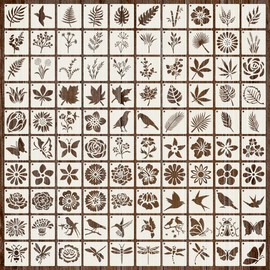 Youteer 100Pcs Stencils for Painting, 3 Inch Reusable Small Stencil Flower Plant Animal DIY Craft for Rock, Walls, Canvas, Drawing, Art Scrapbook Home Decor.