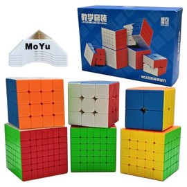 Oostifun MoYu MOFANGJIAOSHI CUBING CLASSROOM MFJS WCA 234567 Teaching Set Puzzle Bundle 2x2 3x3 4x4 5x5 6x6 7x7 Competition Cubes Set with Gift Packing + Six Cube Tripods(Multi Color)