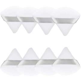 8Pcs Velour Triangle Powder Puff,Washable Reusable Soft Plush Powder Sponge Makeup Foundation Sponge (White)