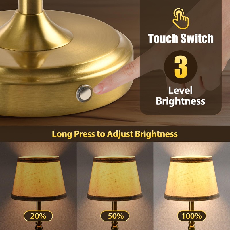 NOVCAND Cordless Table Lamp with Dimmer, Built-in Rechargeable Battery Powered