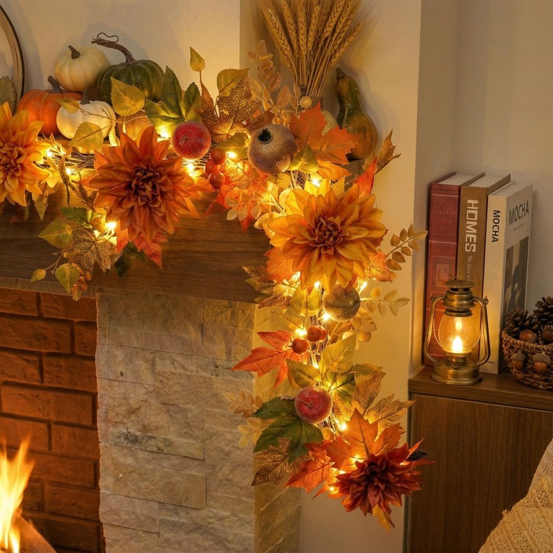 Valery Madelyn 6ft Pre-Lit Fruits & Dahlia Fall Garland for