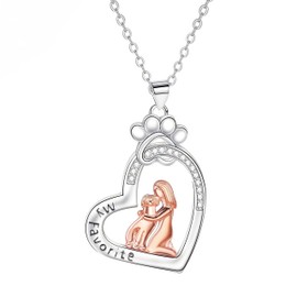 Cynlsum Pet Memorial Necklace Remembrance Gifts: Loss of Dog Sympathy Gift Cute Girl Holding Puppy Necklace