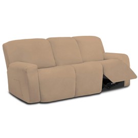 Easy-Going 8 Pieces Microfiber Stretch Sectional Recliner Sofa Slipcover Soft Fitted Fleece 3 Seats Couch Cover Washable Furniture Protector with Elasticity for Kids Pet(Recliner Sofa, Camel)