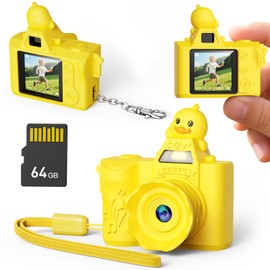 Mini Digital Camera,Maxmango 1080P HD Video-1.3'' & 64G Keychain Retro Vintage Small Camera with Cartoon Protective Case,Christmas Birthday Toy Gifts for 3 4 5 6 7 8 9 10 Year Old Girl Boy Kids