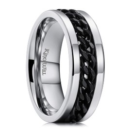 King Will Intertwine 8mm Spinner Ring Silver & Black Edge Polished Stainless Steel Fidget Ring Anxiety Ring for Men 9