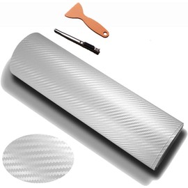 DIYAH 3D White Carbon Fiber Film Twill Weave Vinyl Sheet Roll Wrap DIY Decals with Hand Tools (24" X 60" / 2 FT X 5 FT)
