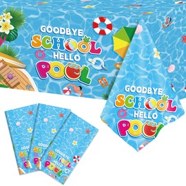 CHUNNIN Goodbye School Hello Pool Tablecloths for Kids Class End of Schools Year Theme Table Covers Supplies Summer End of Decorations School's Out Tablecloth for Graduation Preschool Party Favors