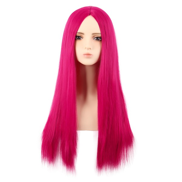 MapofBeauty 28 Inches/70 cm Fashion Monochrome Length Straight Wig High Temperature Fiber Regular Wig (Hot Pink)