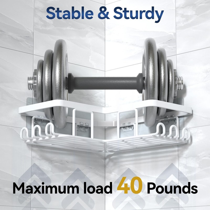 YASONIC Corner Adhesive Shower Caddy, with Soap Holder and 12