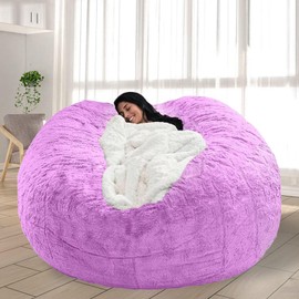 FIEATES Bean Bag Chair for Adults Kids No Filling Soft Round Bean Bag Couch Lazy Sofa Cover Love Sack for Bedroom Reading Chair, 3.5FT, Purple