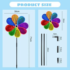 FuxFuis Pack of 4 Windmills Windmill Flower Garden Wind Turbines Decorative Windmill Children Flower Shape Rainbow Windmill Diameter 30 cm Windmill for Courtyards Gardens Balconies Patios Lawns