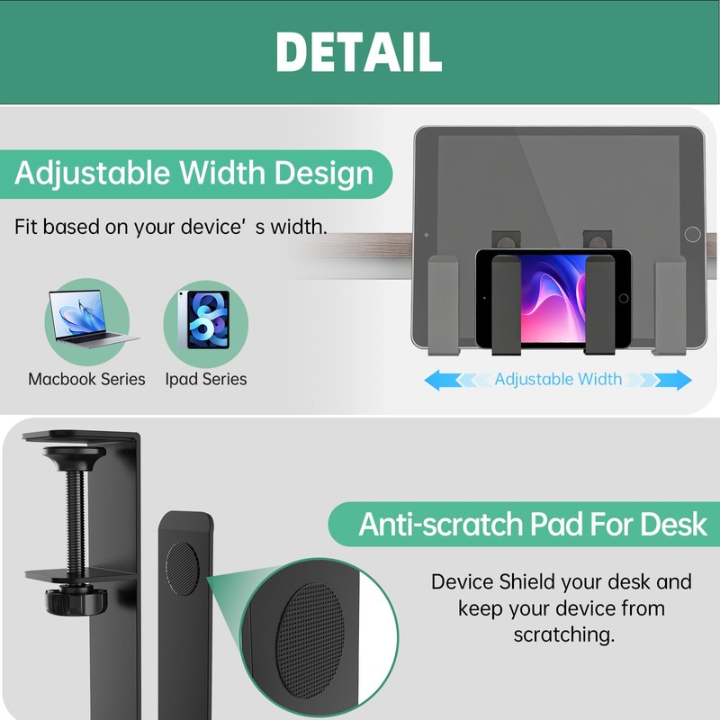 FOROIRON Adjustable Side Laptop Mount, No Drill Desk Storage Organizer,