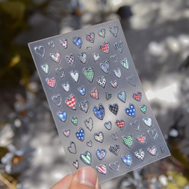 Heart Nail Stickers for Nail Art Vibrant Heart Nail Decals with Silver Accent,Y2K Stickers for Nails with Plaid,Dot,Stripe Pattern,3D Self Adhesive DIY Manicure Decor for Women Girls 1 Sheet
