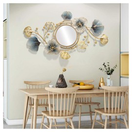 Hoernflk Metal Decorative Wall Mirrors for Living Room,Large Metal Wall Mirrors Ginkgo Leaf Wall Decor Mirror for Entrance Bedroom Living Room,118 * 68cm