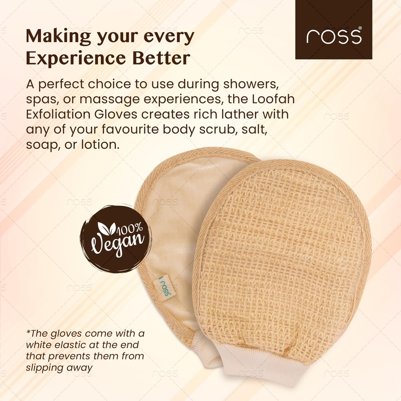 Ross Natural Ramie Bath Glove Scrubber Exfoliator for High Lather