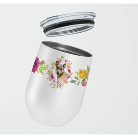 Caroline's Treasures CK4188TBL12 Thai Ridgeback Pink Flowers Stainless Steel 12 oz Stemless Wine Glass Insulated Wine Tumbler with Lid, Cute Travel Cup for Coffee, Cocktails, Gift Women, Mother