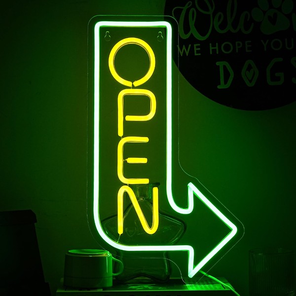 Gyaksjm Open Neon Sign Arrow Neon Light Yellow Letter LED