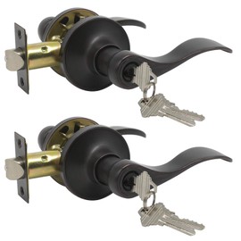 Gobrico Entrance Door Lockset with Same Key, Keyed Alike Entry Door Levers Front Exterior Door Handles, Drop Lever Style, Oil Rubbed Bronze -2Pack