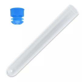 Karter Scientific 10 Pack, 13 x 100 mm, Translucent Clear Plastic Test Tube with Blue Caps
