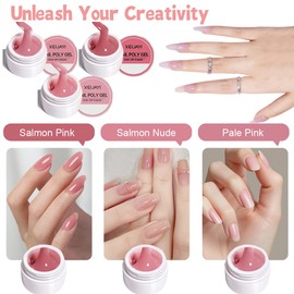 BUTBU Builder Nail Gel, 3 Colors Nail-Extension Gel, Hard Gel Builder for Nails Repair and Extensions, Inclued nail Brush, Buffer Block and 20pcs Nail-Forms (Samlon Pink, Samlon Nude, Pale Pink)